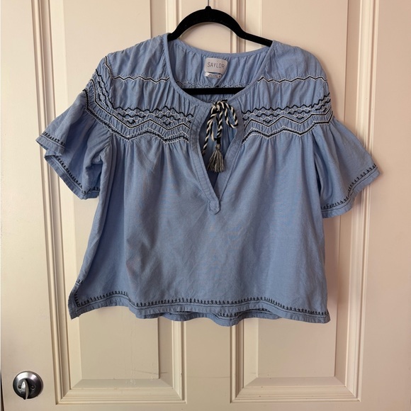 SAYLOR Tops - SAYLOR Light Blue Embroidered Blouse